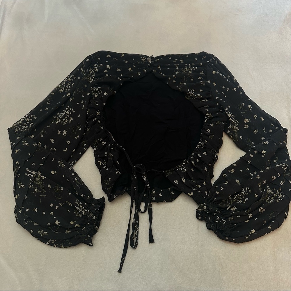Free people against all odds Floral Black Ruched open back Top 51895 - Picture 7 of 10